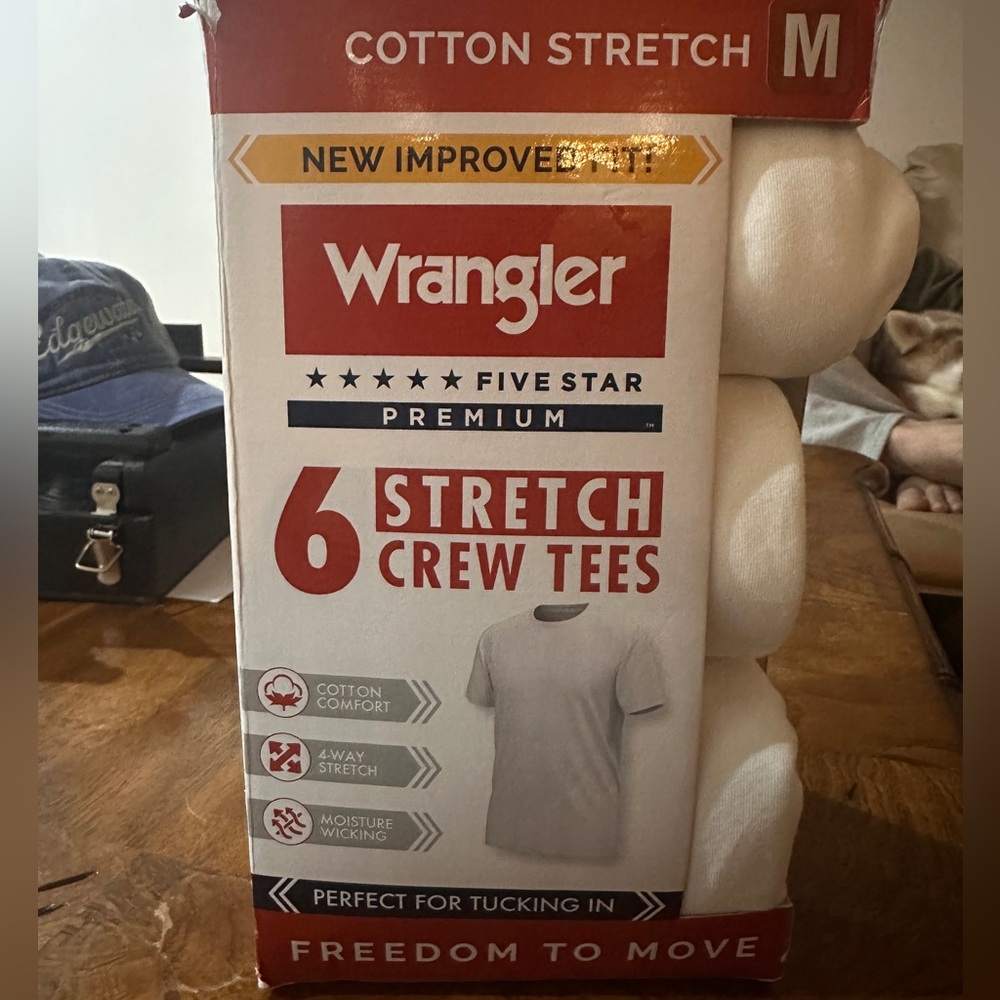 Wrangler White and Red 6-Pack Cotton Stretch Crew Tees